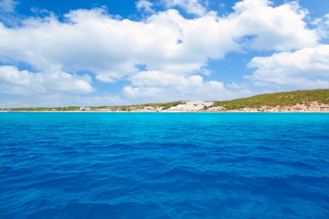 Formentera south Els Arenals Platja de Migjorn beach in Balearic sea view